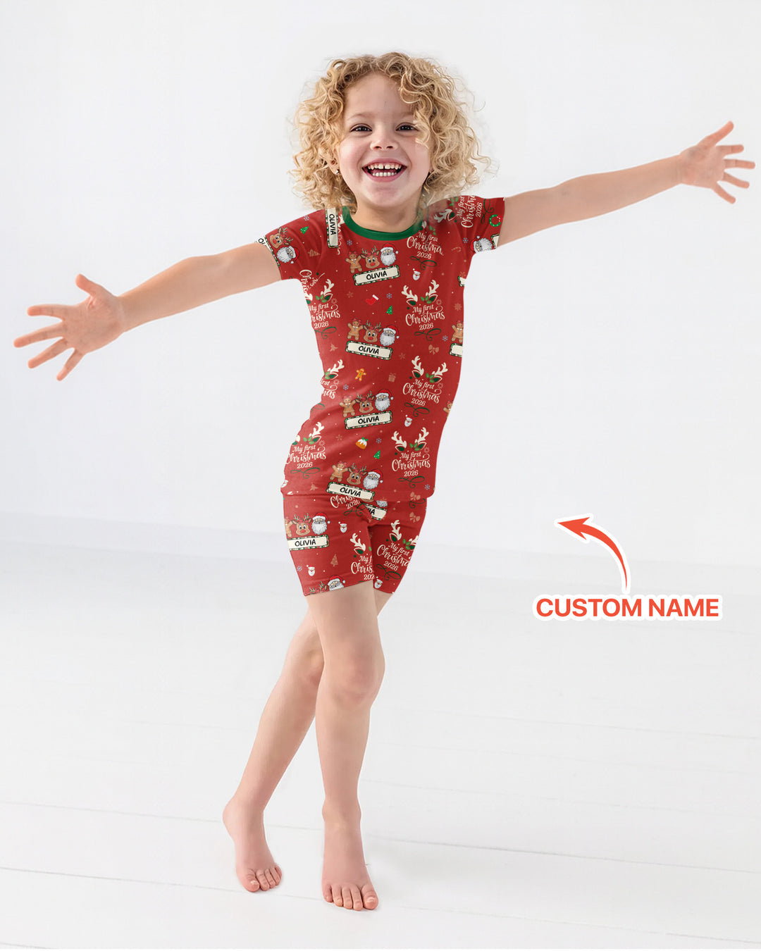 Custom Name Merry Christmas My Deer 2026 Bamboo Two Piece Short Sleeve Shorts Pajama Set
