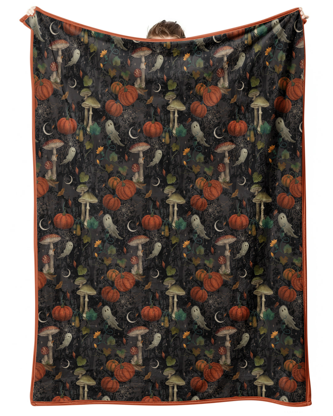 Spooky Cute Ghost Pumpkin Mushroom Halloween Bamboo Blanket