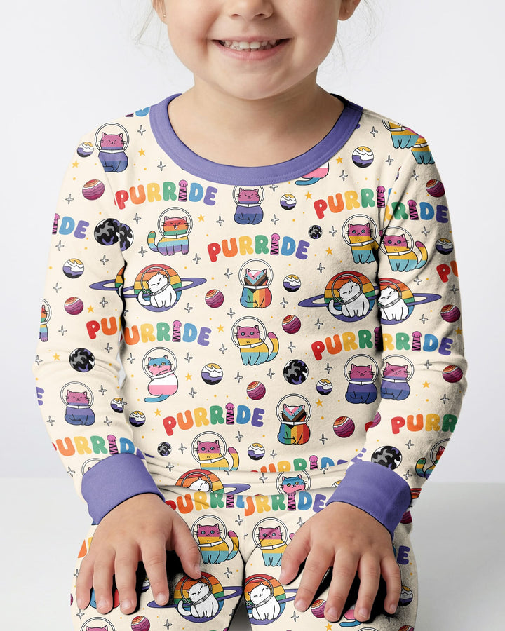 Rainbow Space Cats Family Matching Bamboo Two Piece Long Sleeve Pajama Set