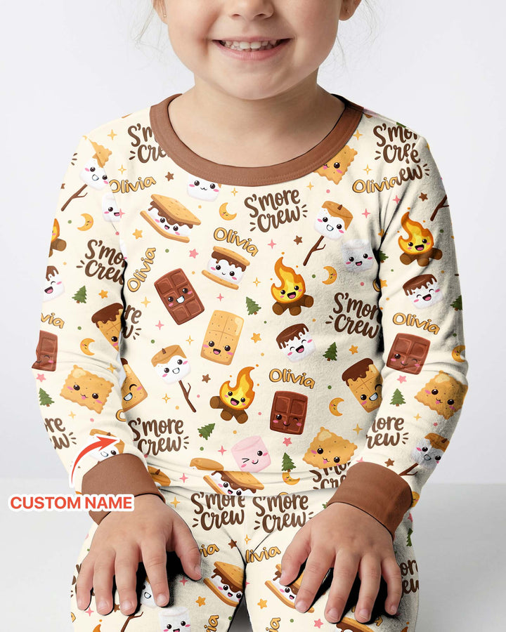 Custom Name Kawaii S'more Crew Family Matching Bamboo Two Piece Long Sleeve Pajama Set