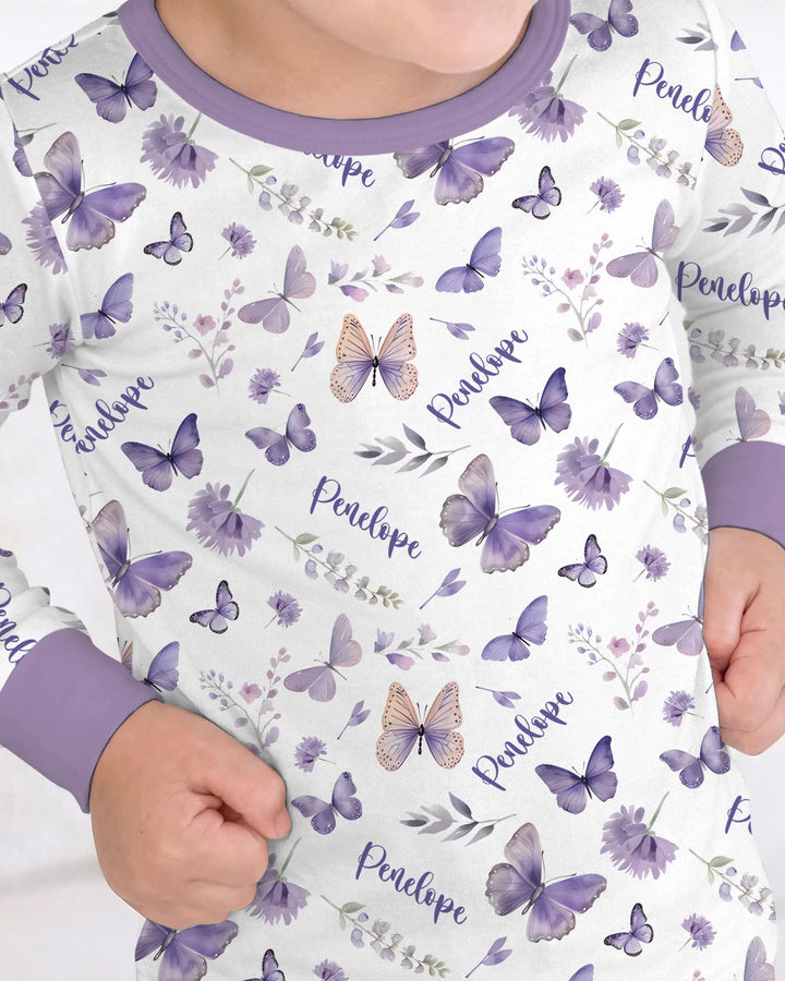 Custom Name Lilac Bloom Bamboo Two Piece Long Sleeve Pajama Set