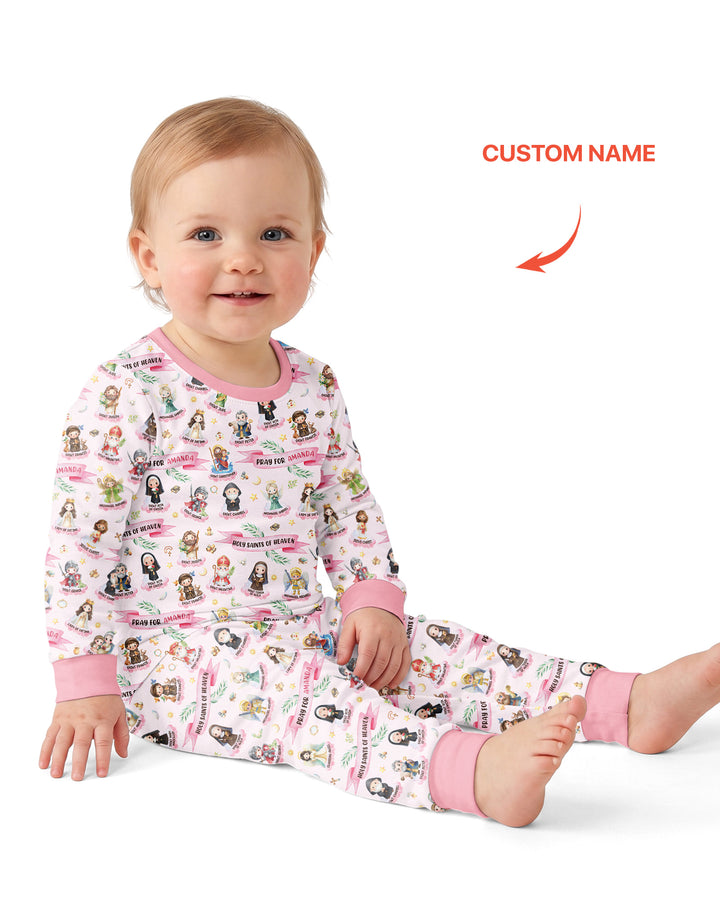 Holy Saints of Heaven Custom Name Bamboo Two Piece Long Sleeve Pajama Set