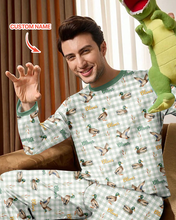 Mallard Duck Custom Name Bamboo Men's Pajama Set