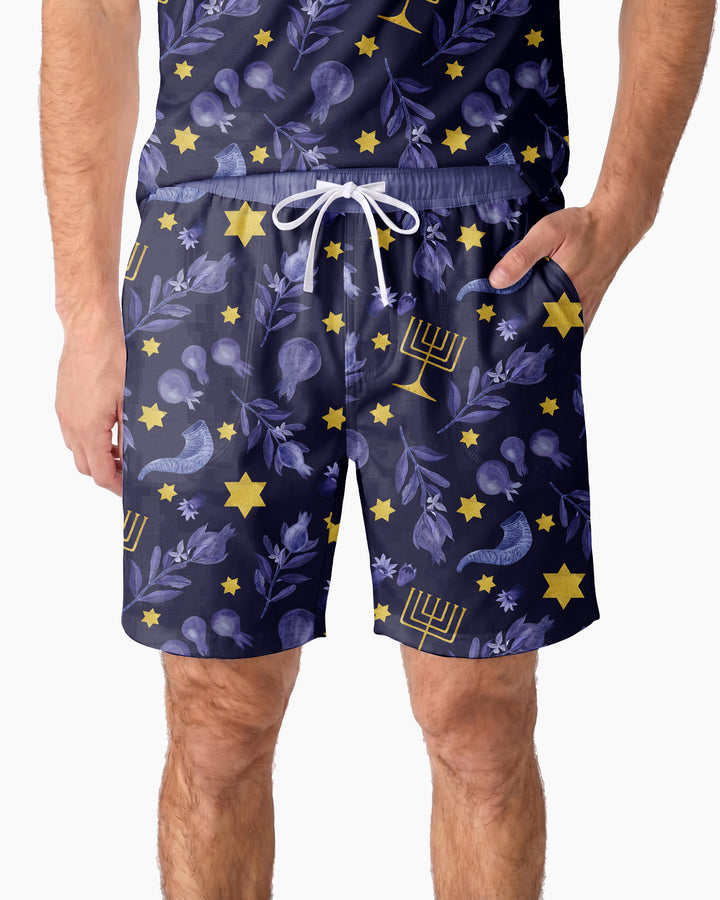 Rosh Hashanah Night Family Matching Bamboo Men Short Sleeve Short Pajama Set