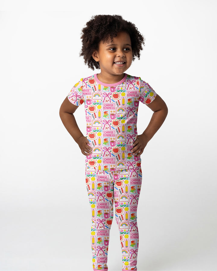 Kindness School Girl Bamboo Two Piece Short Sleeve Pajama Set