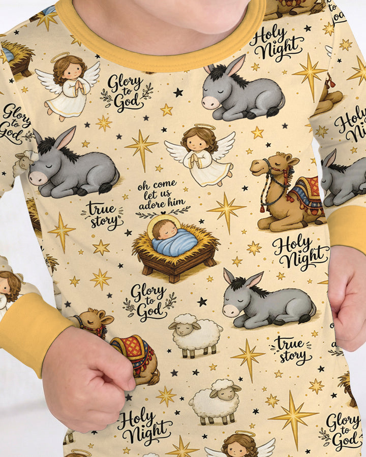 Nativity Christmas Holy Night Bamboo Two Piece Long Sleeve Pajama Set