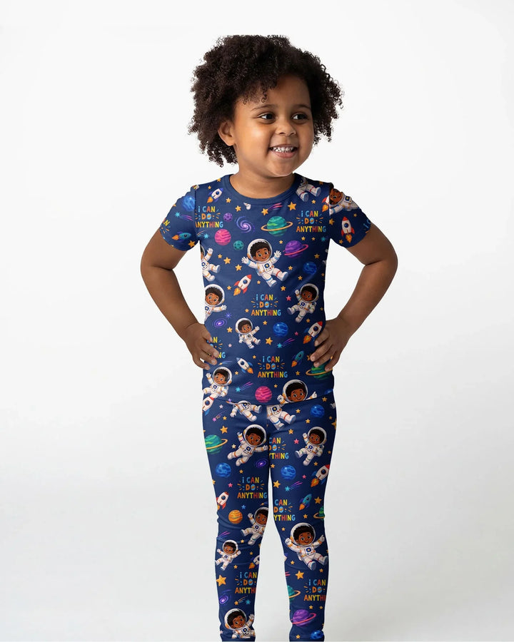 Black Astronaut I Can Do Anything Bamboo Two Piece Short Sleeve Pajama Set