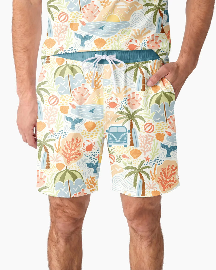 Beachy Boho Bamboo Men Short Sleeve Short Pajama Set