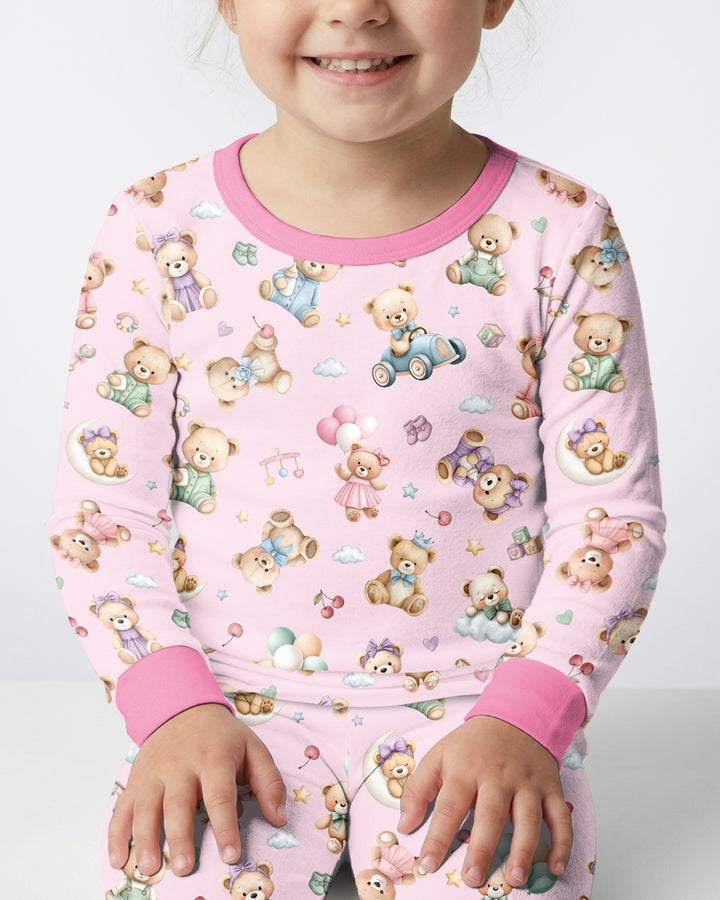 Kawaii Teddy Bamboo Two Piece Long Sleeve Pajama Set