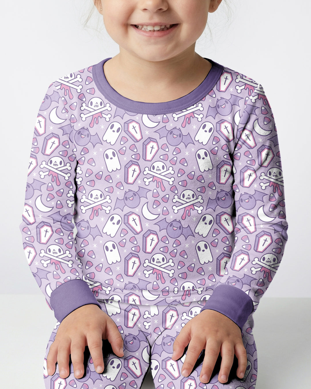 Cute Ghost Halloween Pastel Purple Spooky Bamboo Two Piece Long Sleeve Pajama Set