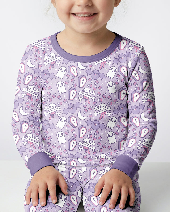 Cute Ghost Halloween Pastel Purple Spooky Bamboo Two Piece Long Sleeve Pajama Set