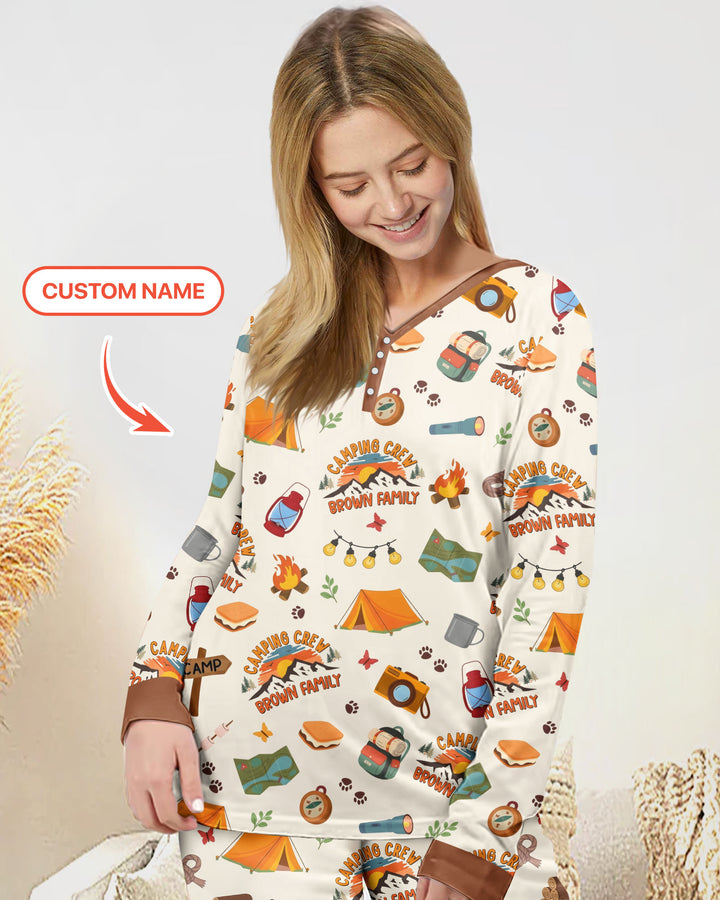 Custom Name Camping Crew Family Matching Bamboo Women Pajama Set