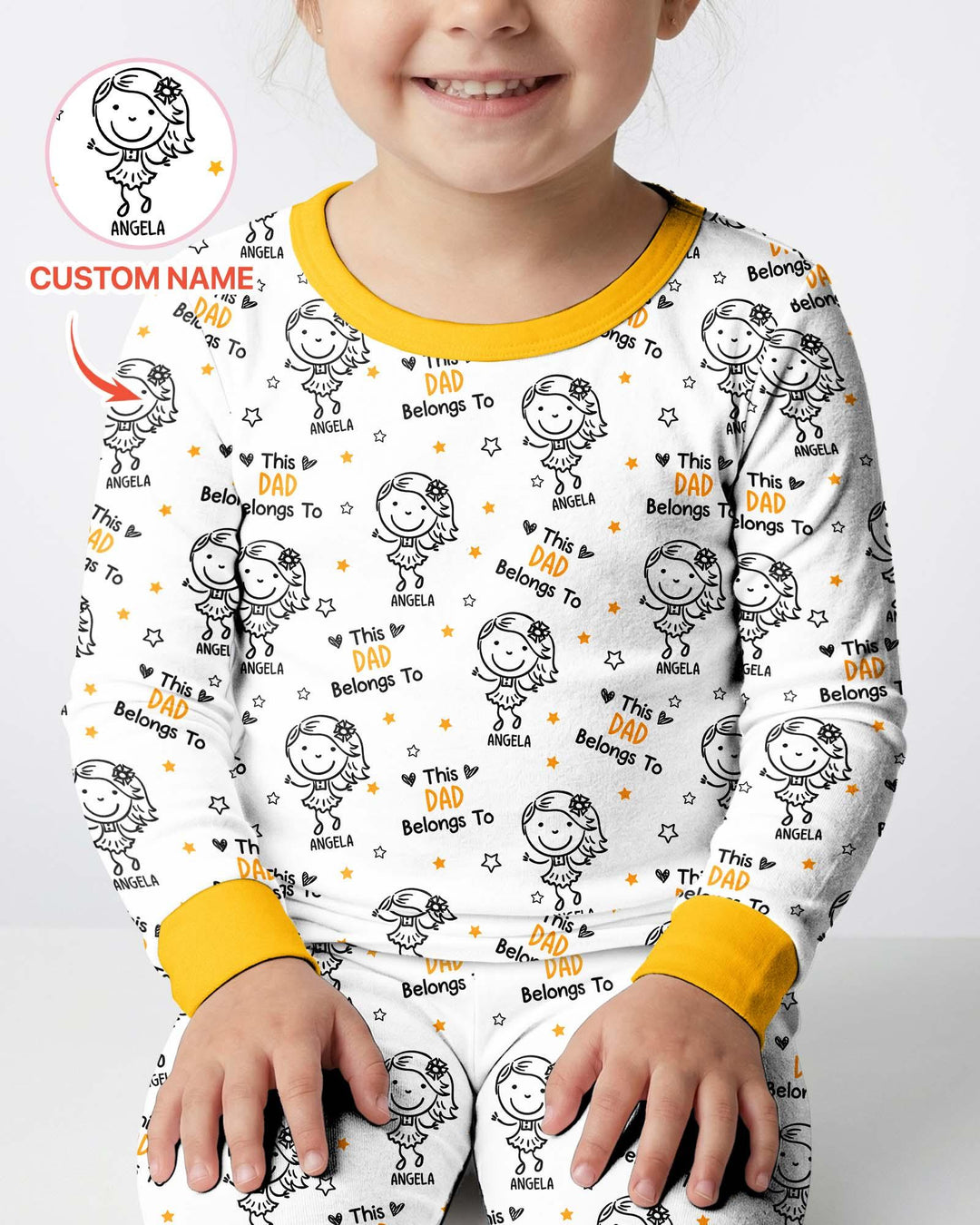 Custom Name This Dad Belongs To Doodle Bamboo Two Piece Long Sleeve Pajama Set