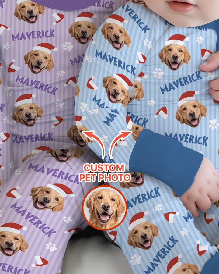 Custom Pet Photo Christmas Paws Stripe Bamboo Convertible Zippy