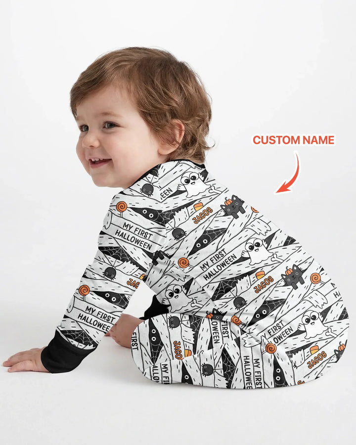Custom Name Doodle Ghost My First Halloween Bamboo Convertible Zippy