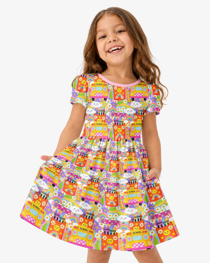 Retro Happy Classroom Bamboo Twirl Dress
