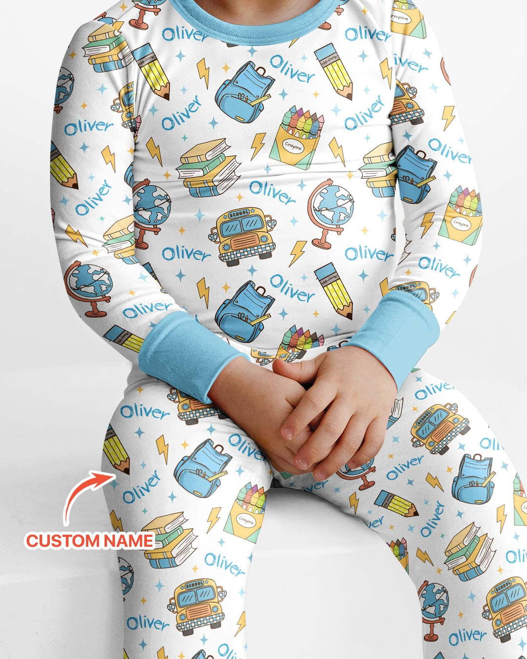 Custom Name Back To School Bamboo Two Piece Long Sleeve Pajama Set