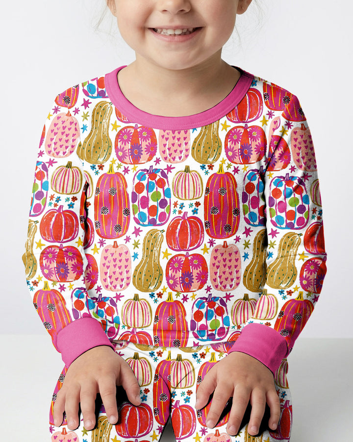 Funky Fall Pumpkins Bamboo Two Piece Long Sleeve Pajama Set
