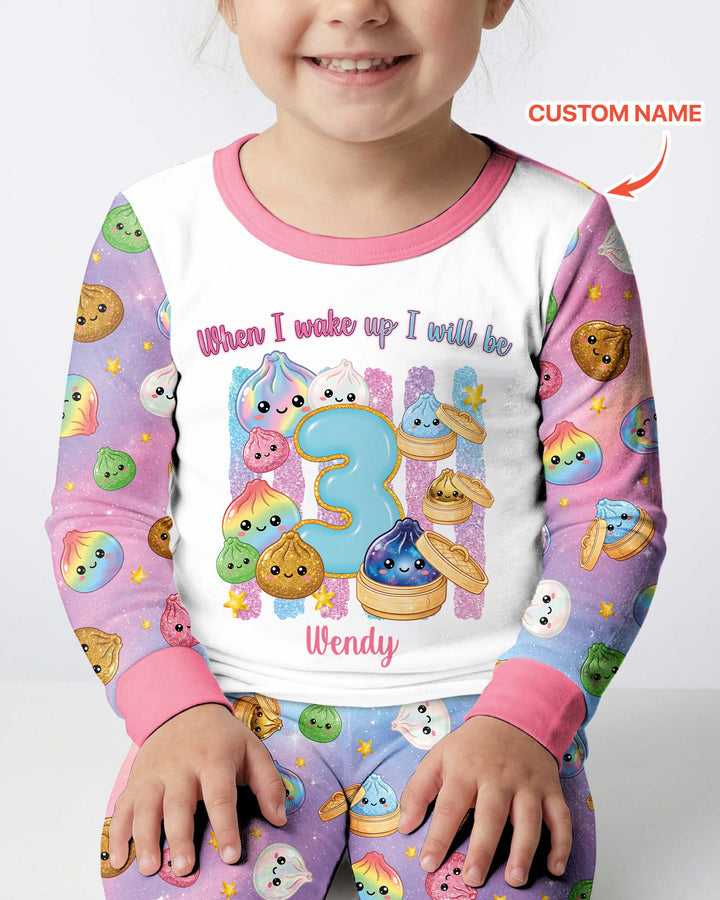 Personalized When I Wake Up I Will Be Birthday Dumplings Bamboo Two Piece Long Sleeve Pajama Set