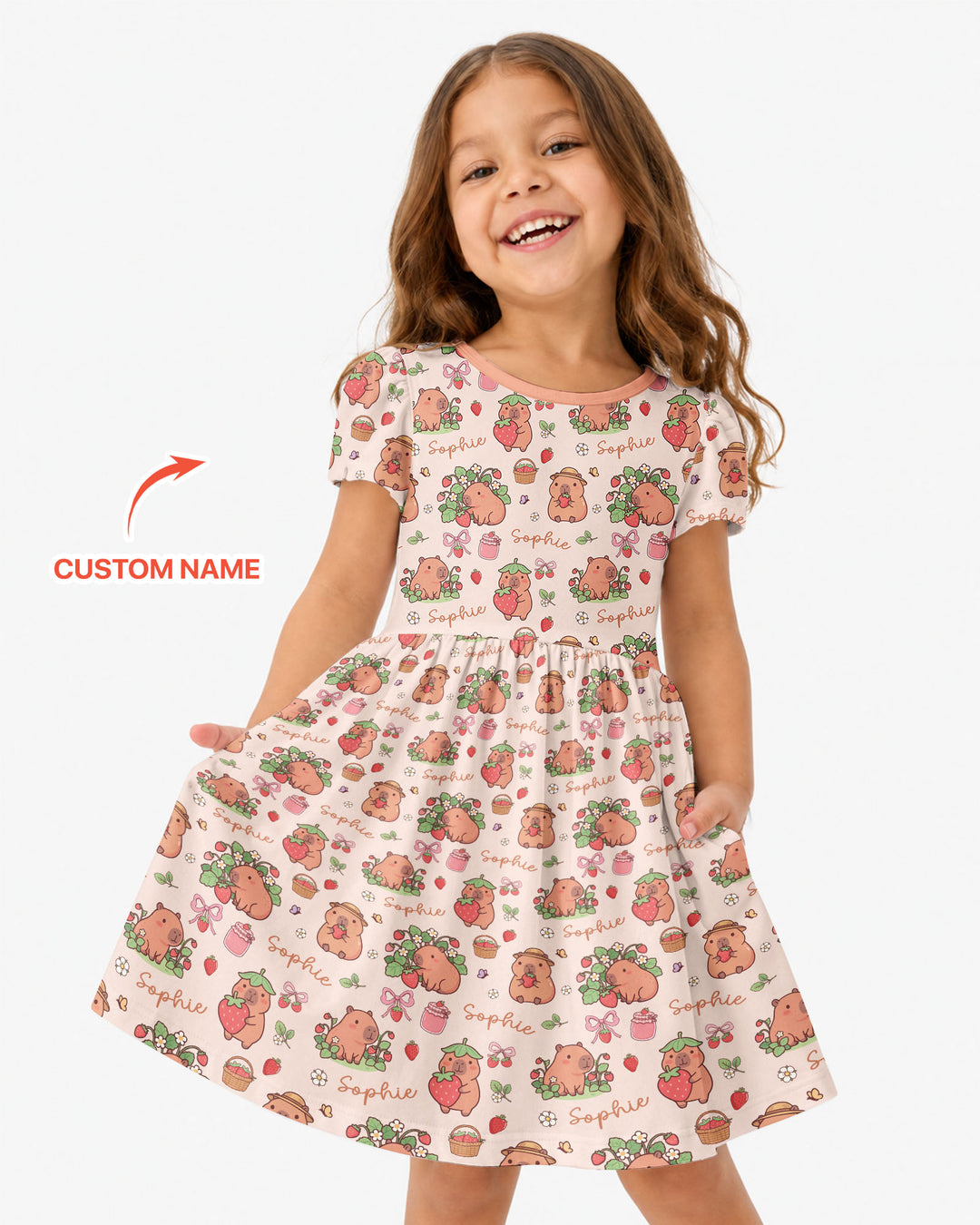 Custom Name Capybara Strawberry Bamboo Twirl Dress