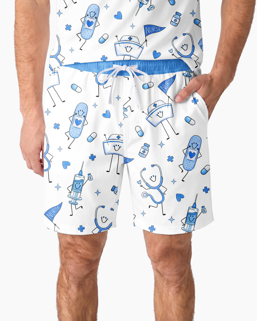 Cute Nurse Crew Bamboo Men Short Sleeve Short Pajama Set