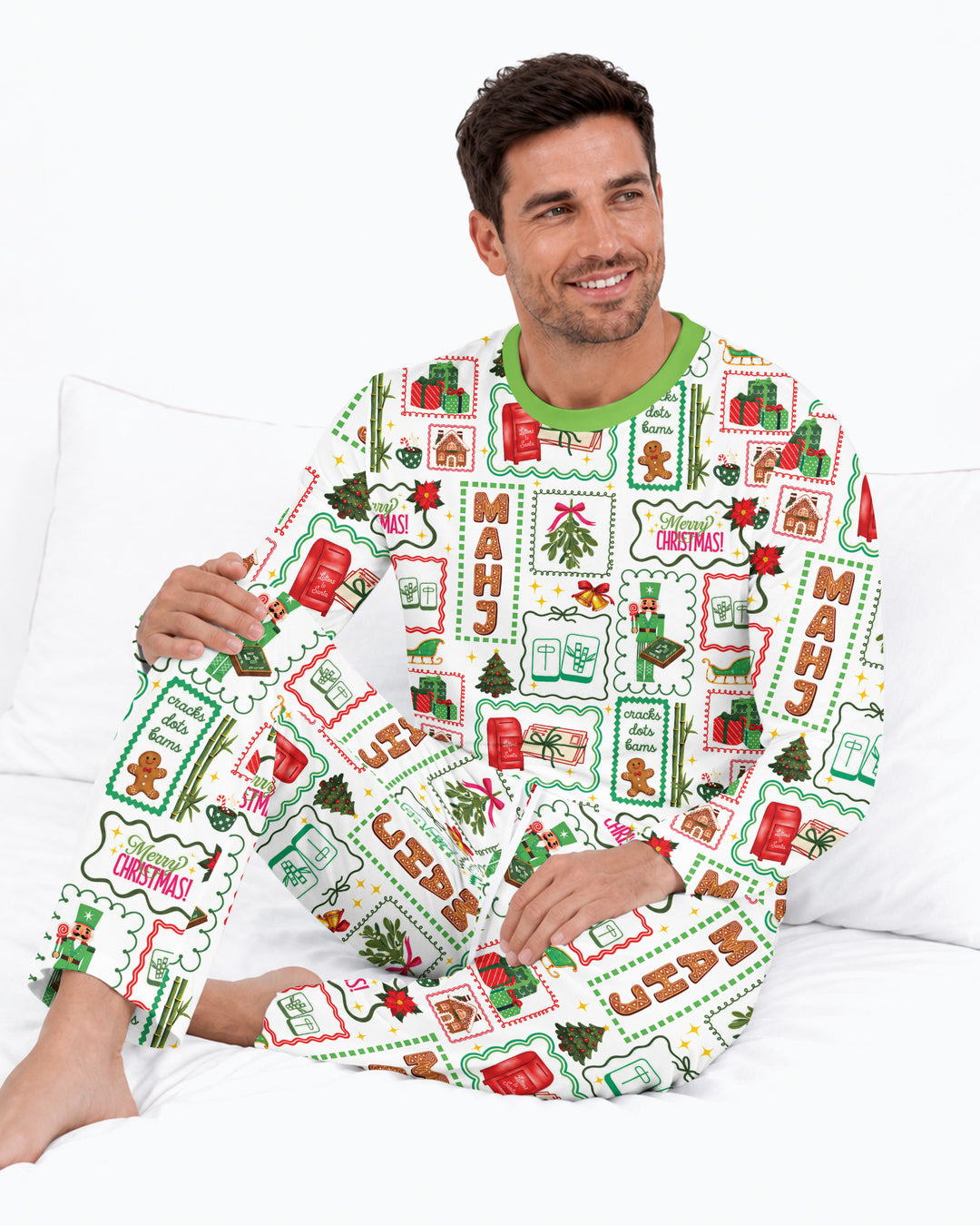 Preppy Christmas Mahjong Bamboo Men's Pajama Set
