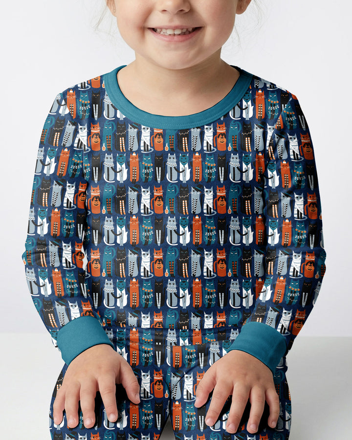 Retro Halloween Cat Bamboo Two Piece Long Sleeve Pajama Set