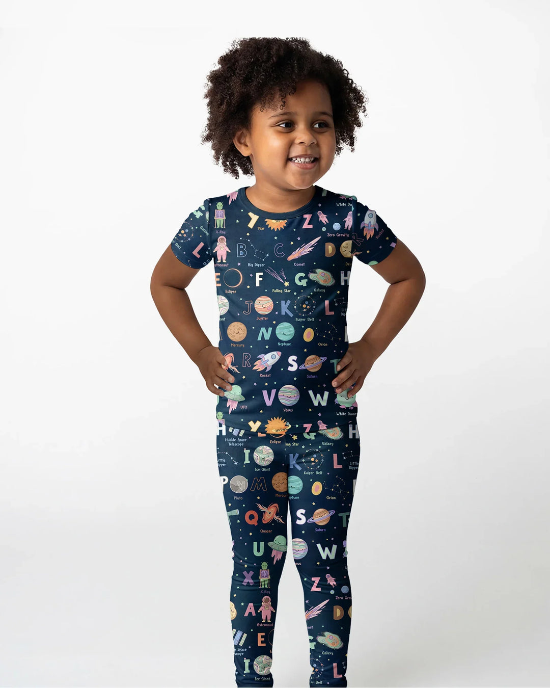 Space Alphabet Bamboo Two Piece Short Sleeve Pajama Set
