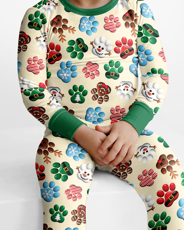 Santa Puppies Paw Bamboo Two Piece Long Sleeve Pajama Set
