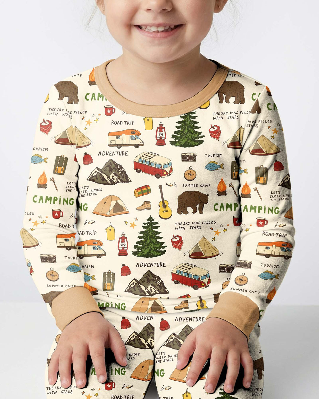 Outdoor Camping Adventure Family Matching Bamboo Two Piece Long Sleeve Pajama Set