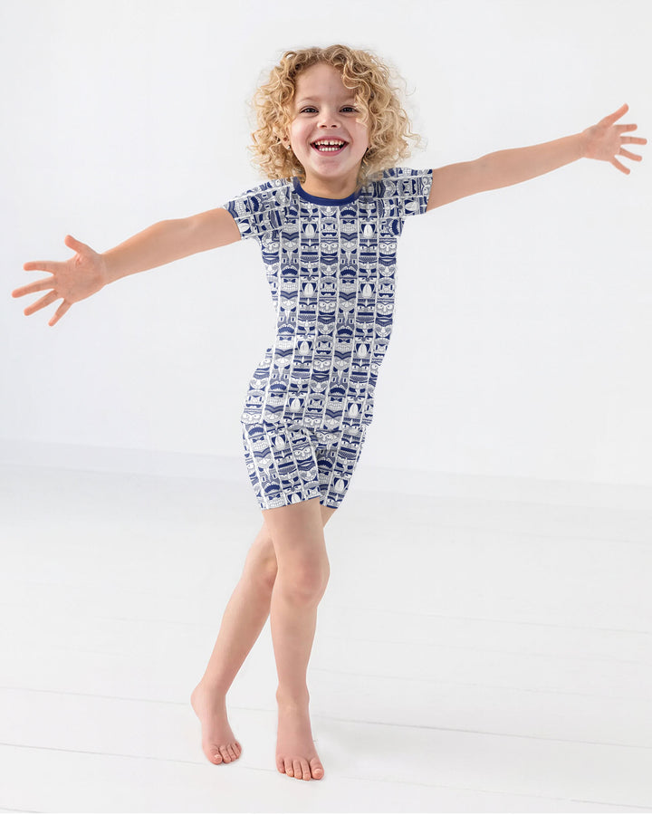 Friendly Totem Pole Figures Bamboo Two Piece Short Sleeve Shorts Pajama Set