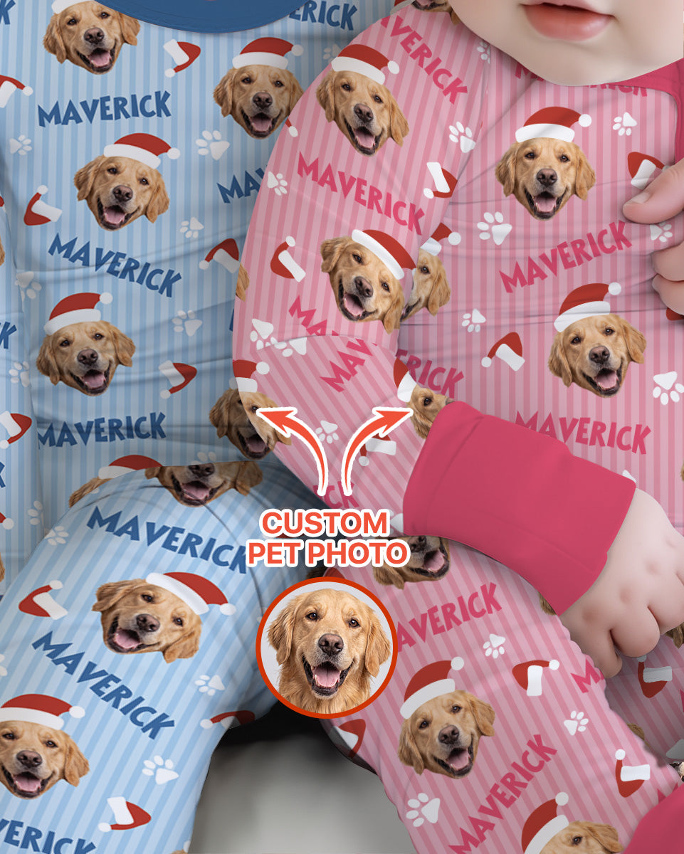 Custom Pet Photo Christmas Paws Stripe Bamboo Convertible Zippy