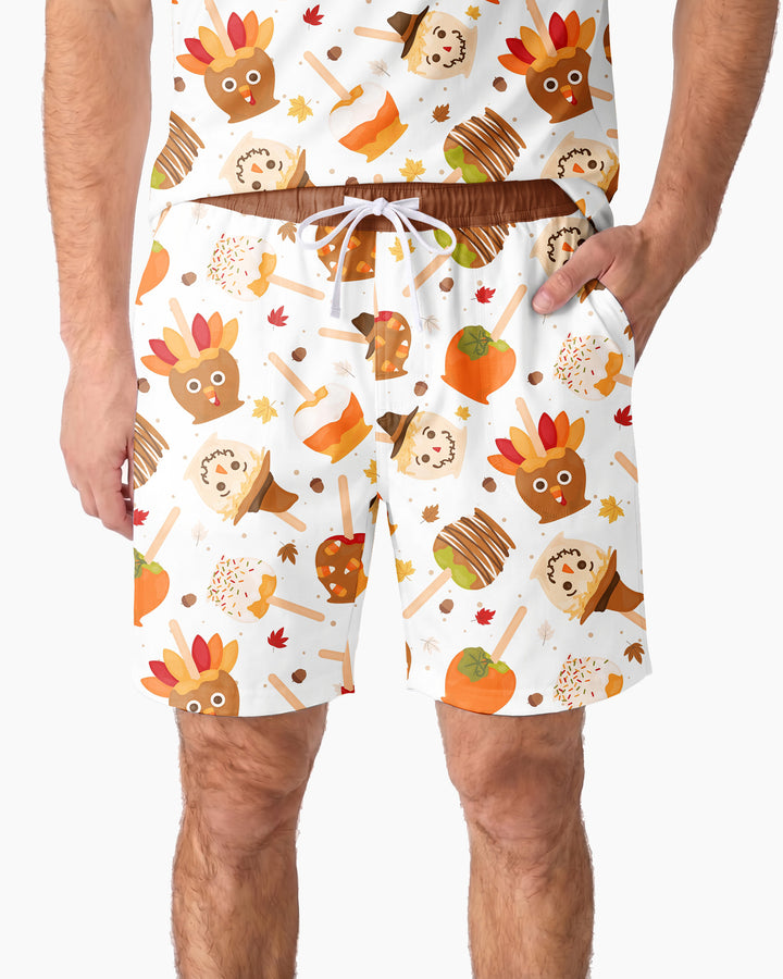Fall Caramel Apple Family Matching Bamboo Men Short Sleeve Short Pajama Set