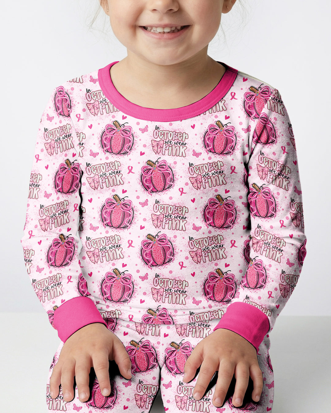 We Wear Pink Pumpkin Mommy & Me Matching Bamboo Two Piece Long Sleeve Pajama Set