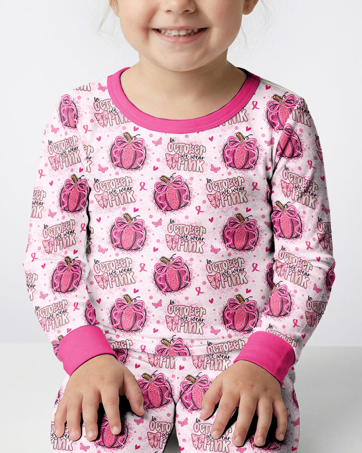 We Wear Pink Pumpkin Mommy & Me Matching Bamboo Two Piece Long Sleeve Pajama Set