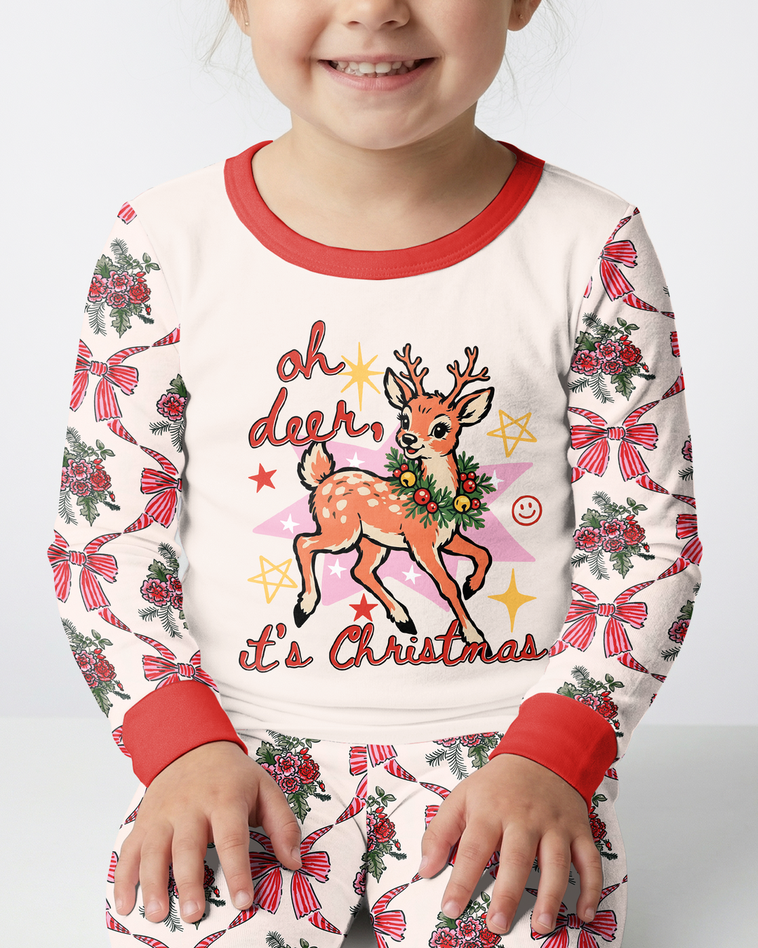 Vintage Oh Deer Christmas Bamboo Two Piece Long Sleeve Pajama Set