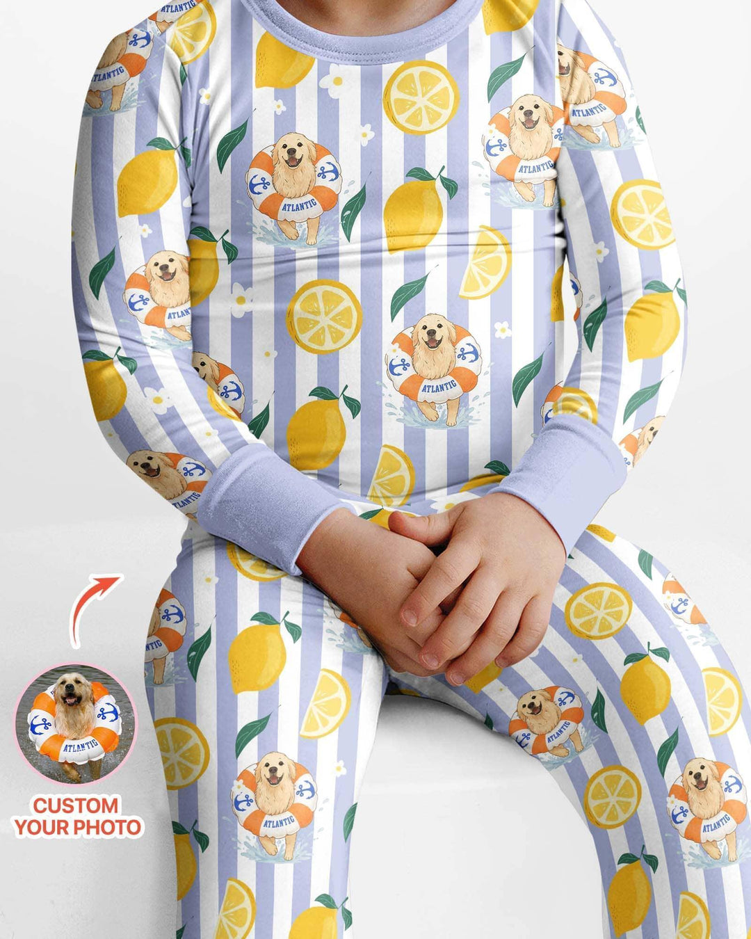 Custom Image Summer Lemon Bamboo Two Piece Long Sleeve Pajama Set