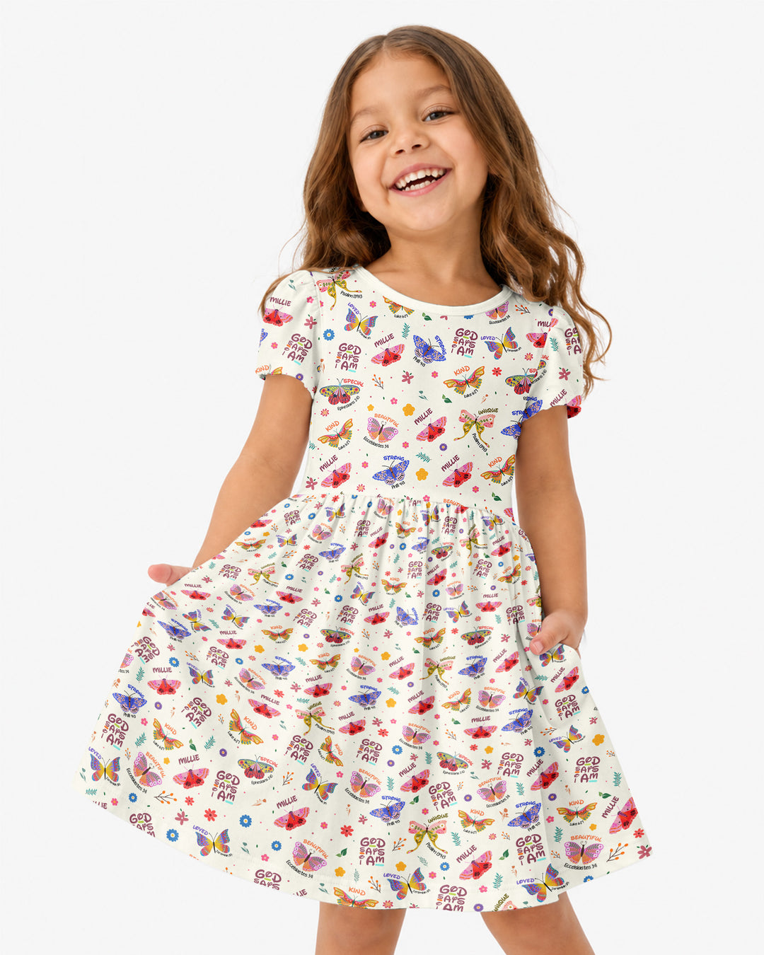 Custom Name God says I am Butterfly Bamboo Twirl Dress