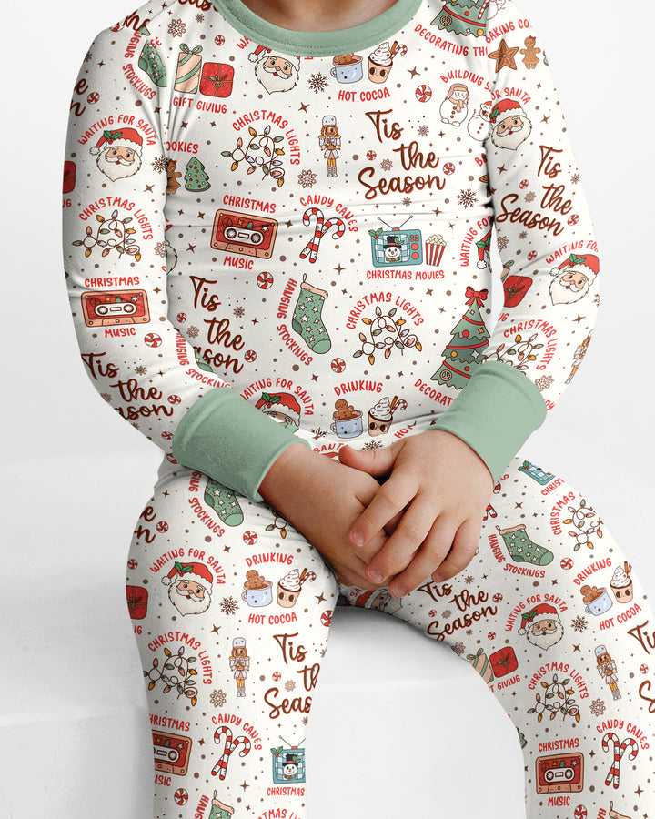 Tis The Season Retro Christmas Bamboo Two Piece Long Sleeve Pajama Set