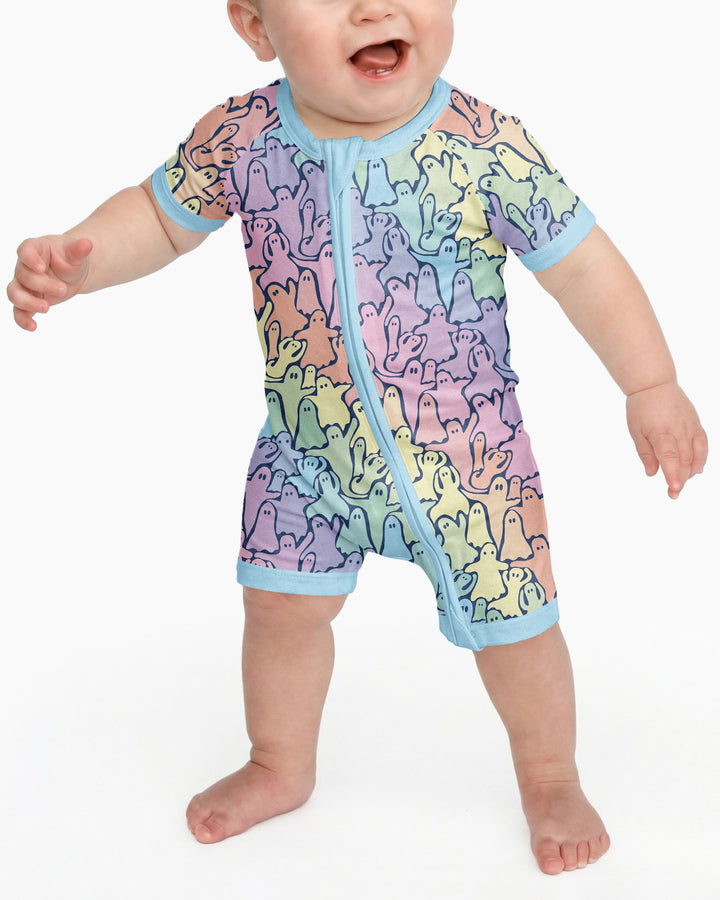 Pastel Rainbow Ghost Halloween Bamboo Shorty Zippy