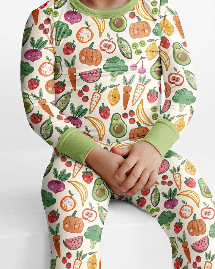 Veggie Friends Family Matching Bamboo Two Piece Long Sleeve Pajama Set