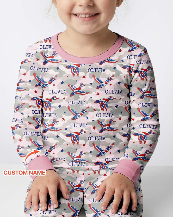 Custom Name America Mallard Duck Family Matching Bamboo Two Piece Long Sleeve Pajama Set