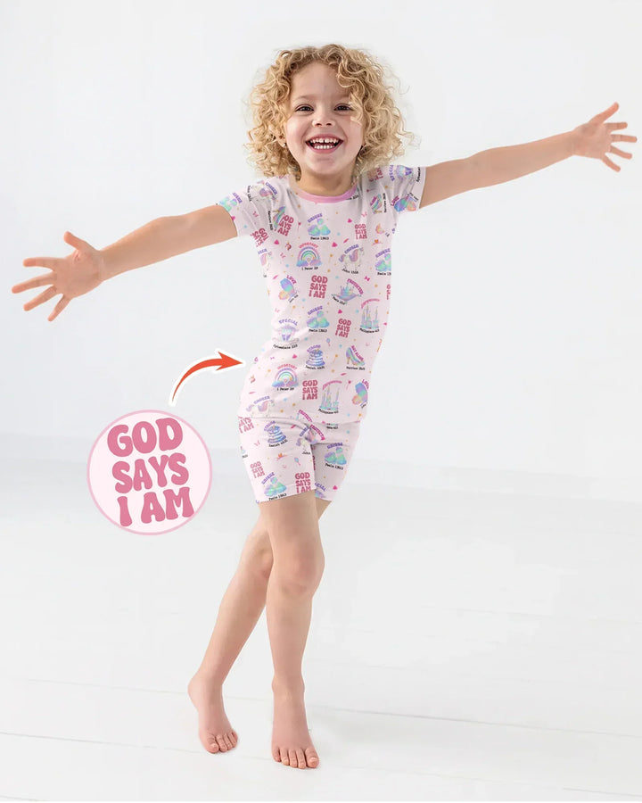 God Says I Am Girl Bamboo Two Piece Short Sleeve Shorts Pajama Set