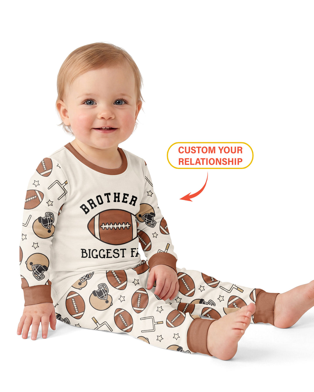 Personalized Football Brother's Biggest Fan Bamboo Two Piece Long Sleeve Pajama Set