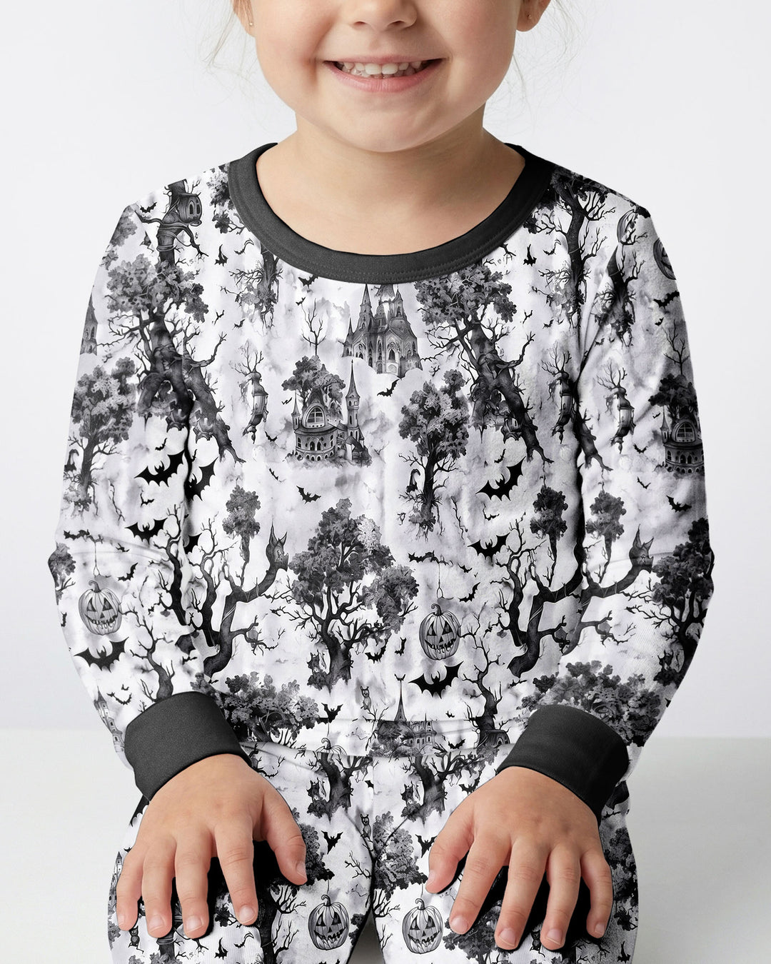 Gothic Halloween Chinoiserie Bamboo Two Piece Long Sleeve Pajama Set