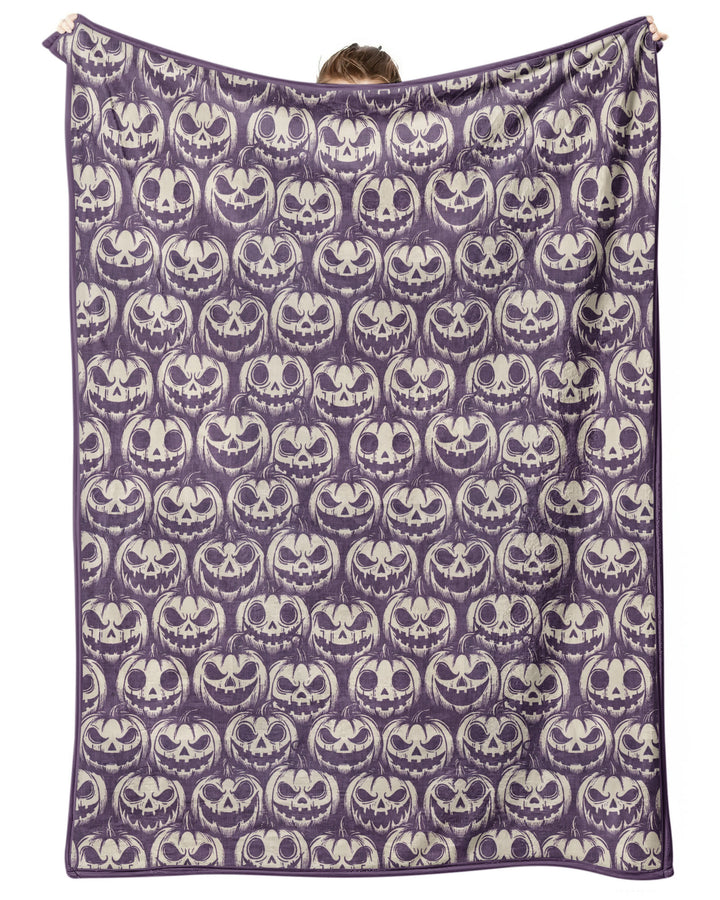 Retro Halloween Jack-O-Lantern Spooky Faces Bamboo Blanket