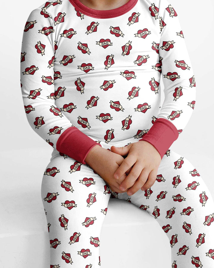 Old School Dad Hearts Daddy & Me Matching Bamboo Two Piece Long Sleeve Pajama Set