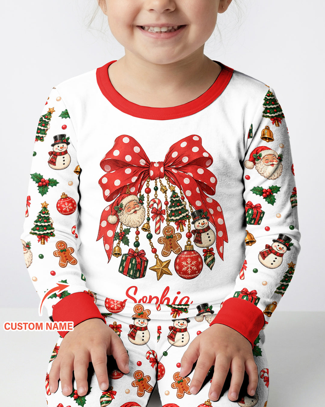 Custom Name Christmas The Bow Bamboo Two Piece Long Sleeve Pajama Set