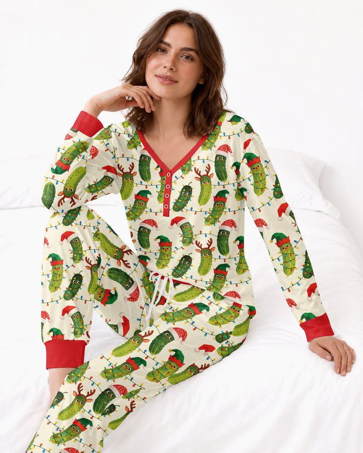 Cheerful Christmas Pickle Bamboo Women Pajama Set