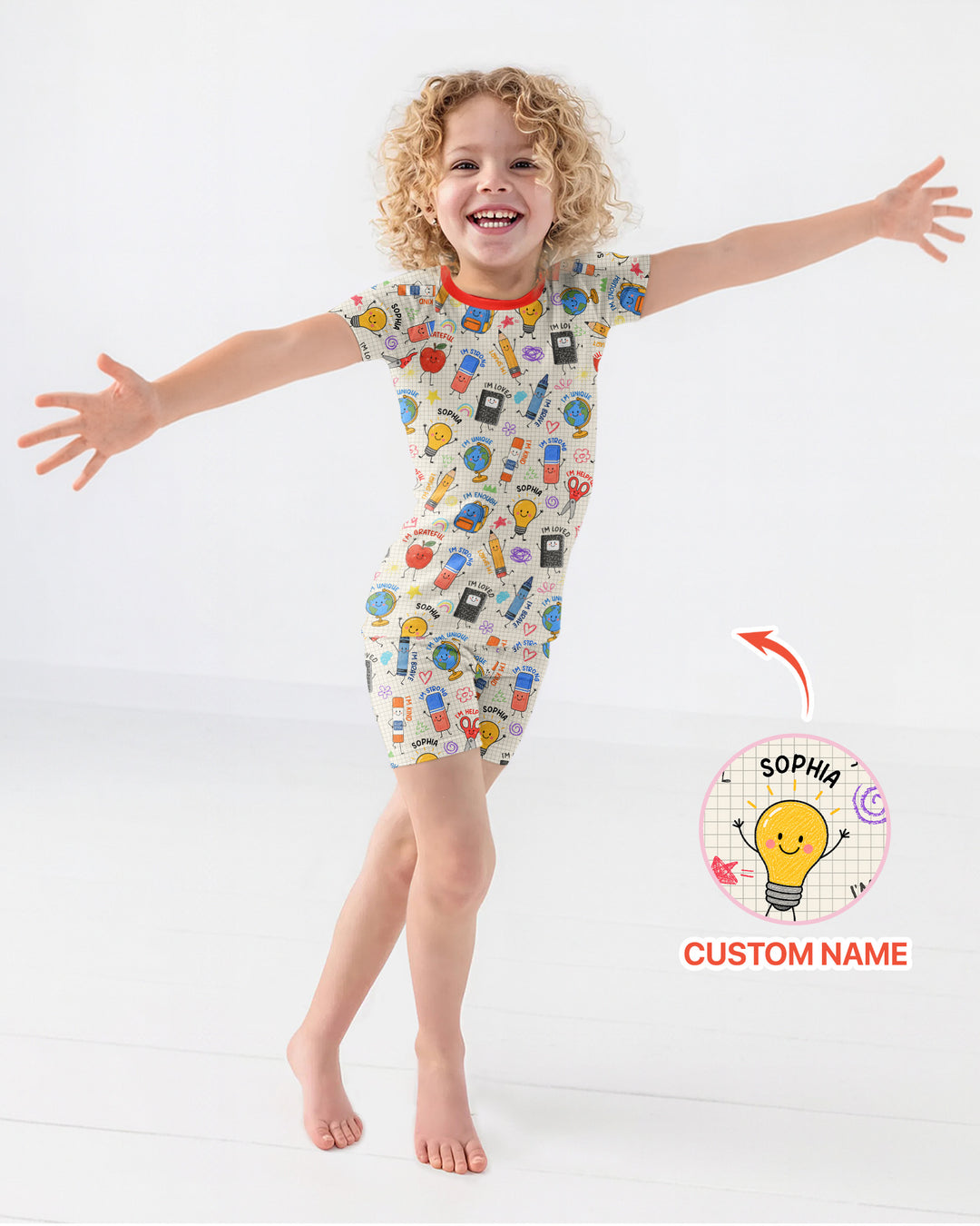 School Squad Custom Name Bamboo Two Piece Short Sleeve Shorts Pajama Set